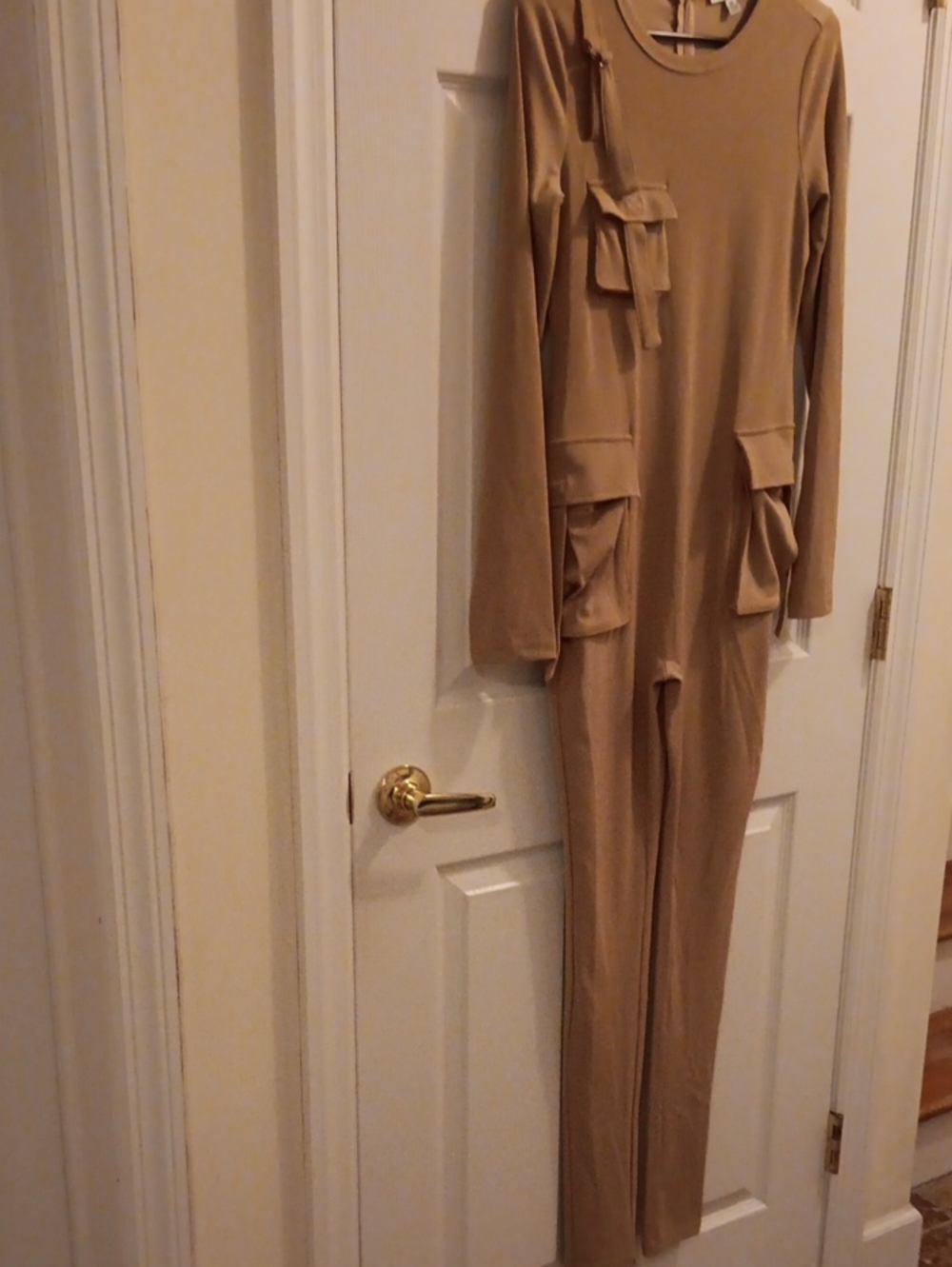 Cargo Long-Sleeve Utility Jumpsuit in Beige- NWOT